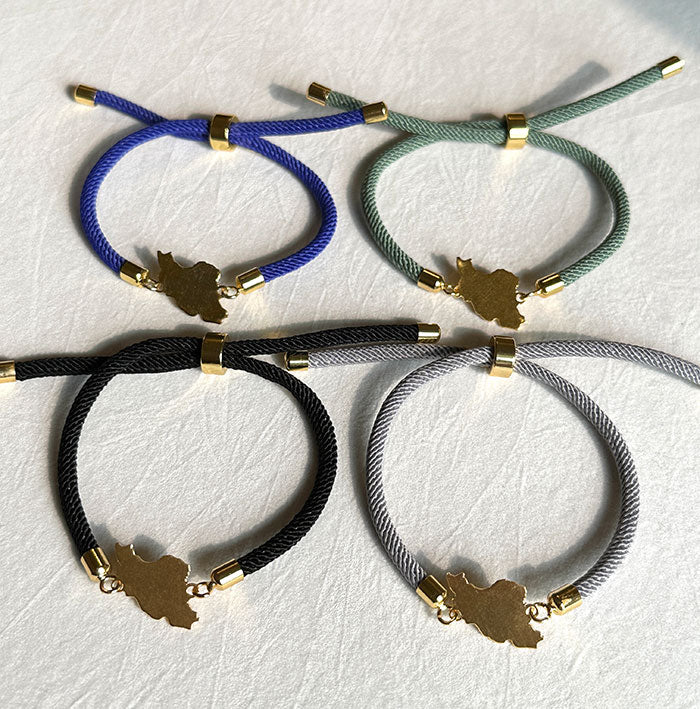 Sterling Silver Iran Map Unisex Rope Slider Bracelet