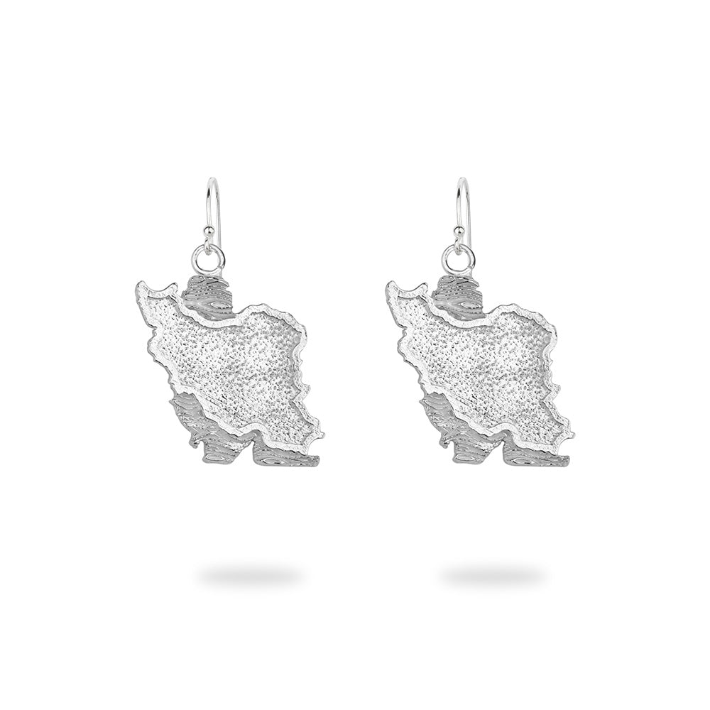 Sterling Silver Iran Map Dangle Earrings