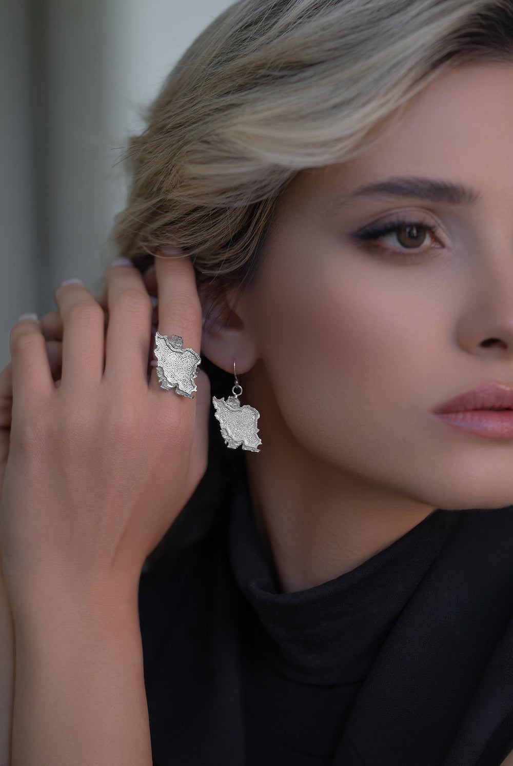 Sterling Silver Iran Map Earrings and Ring