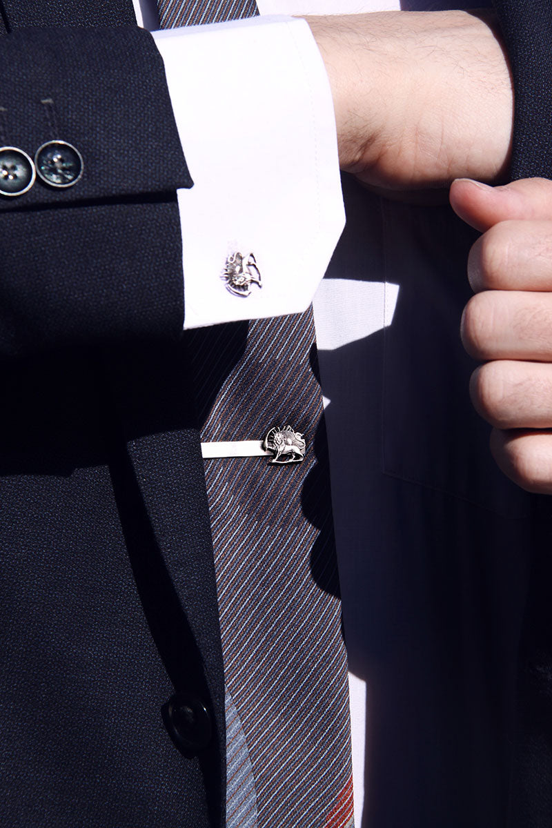 Sterling Silver Lion and Sun Cufflinks and Tie Bar