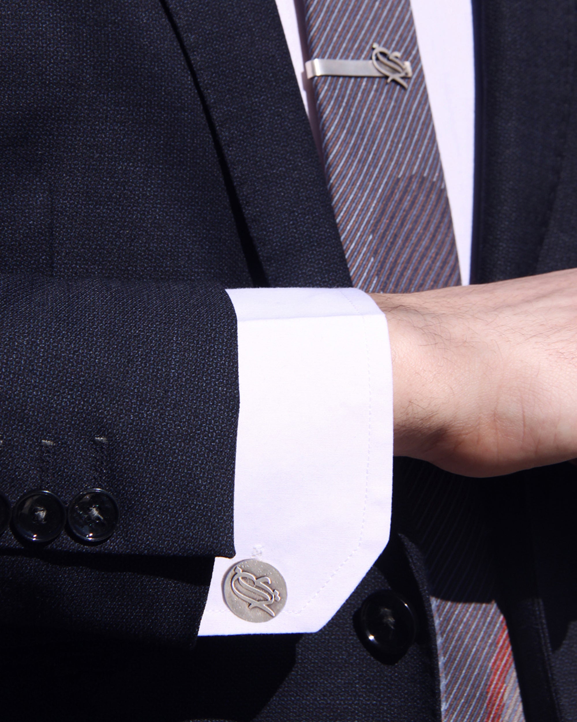 Silver Persian Calligraphy Iran Cufflinks and Tie bar
