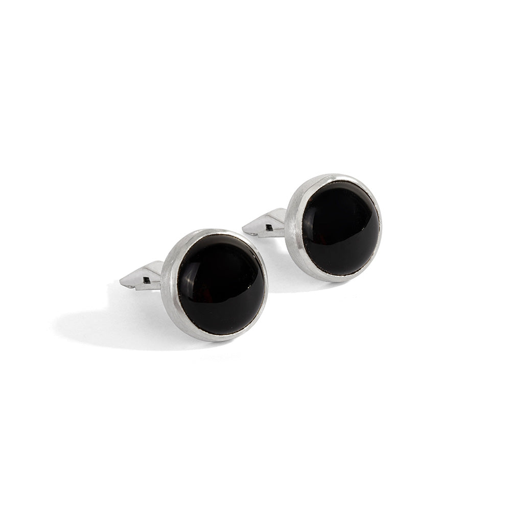 Sterling Silver Round Onyx Cufflinks