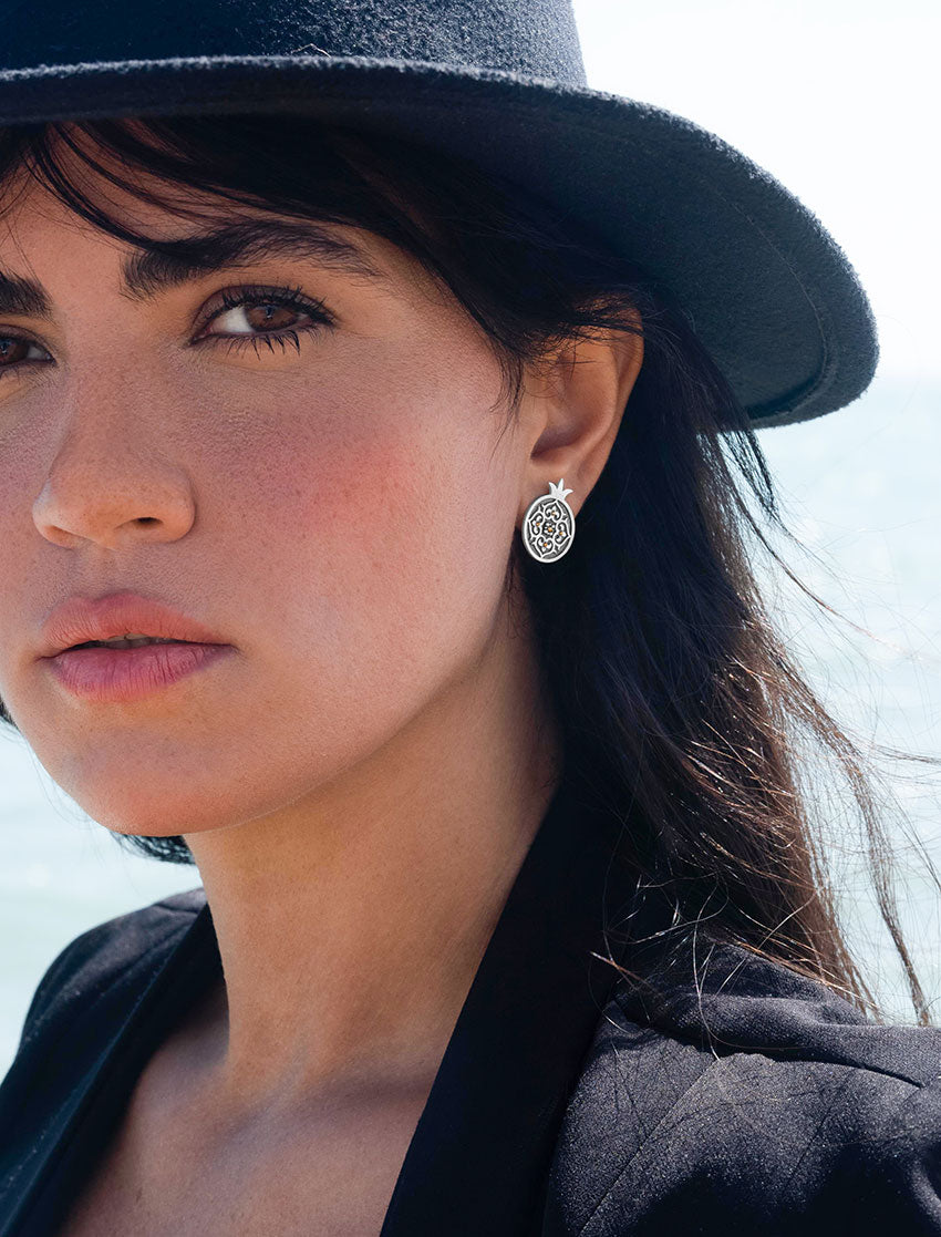 Silver Minimal Pomegranate Stud Earrings