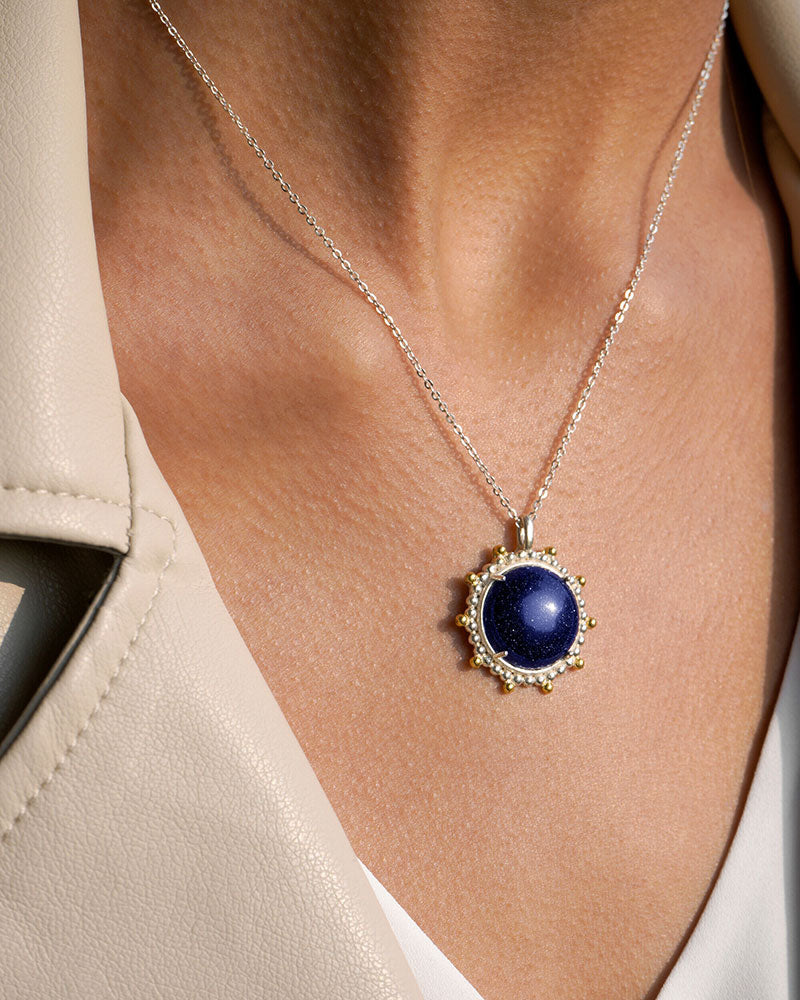 Silver Sun Necklace with Sunstone