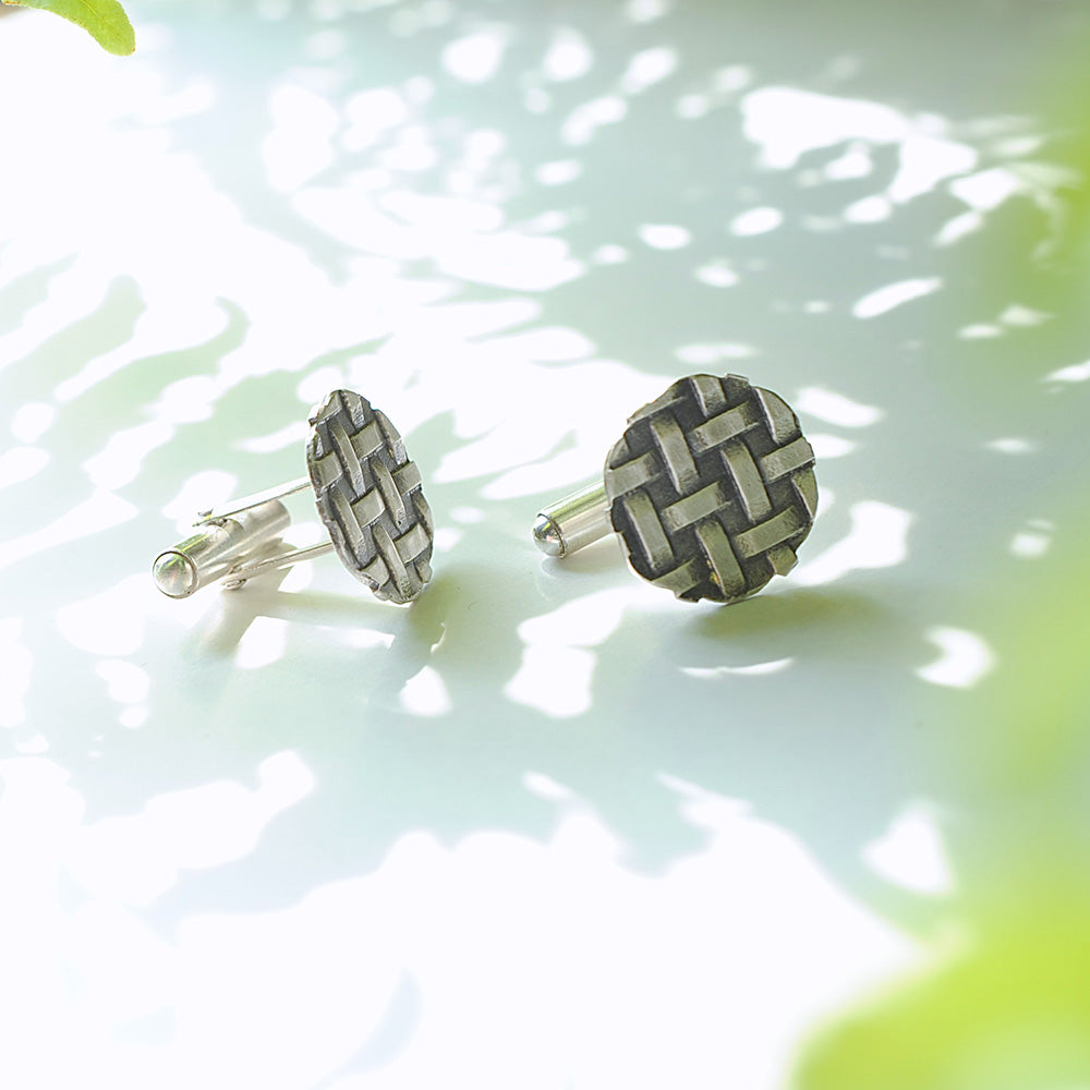 Sterling Silver Braided Style Round Cufflinks