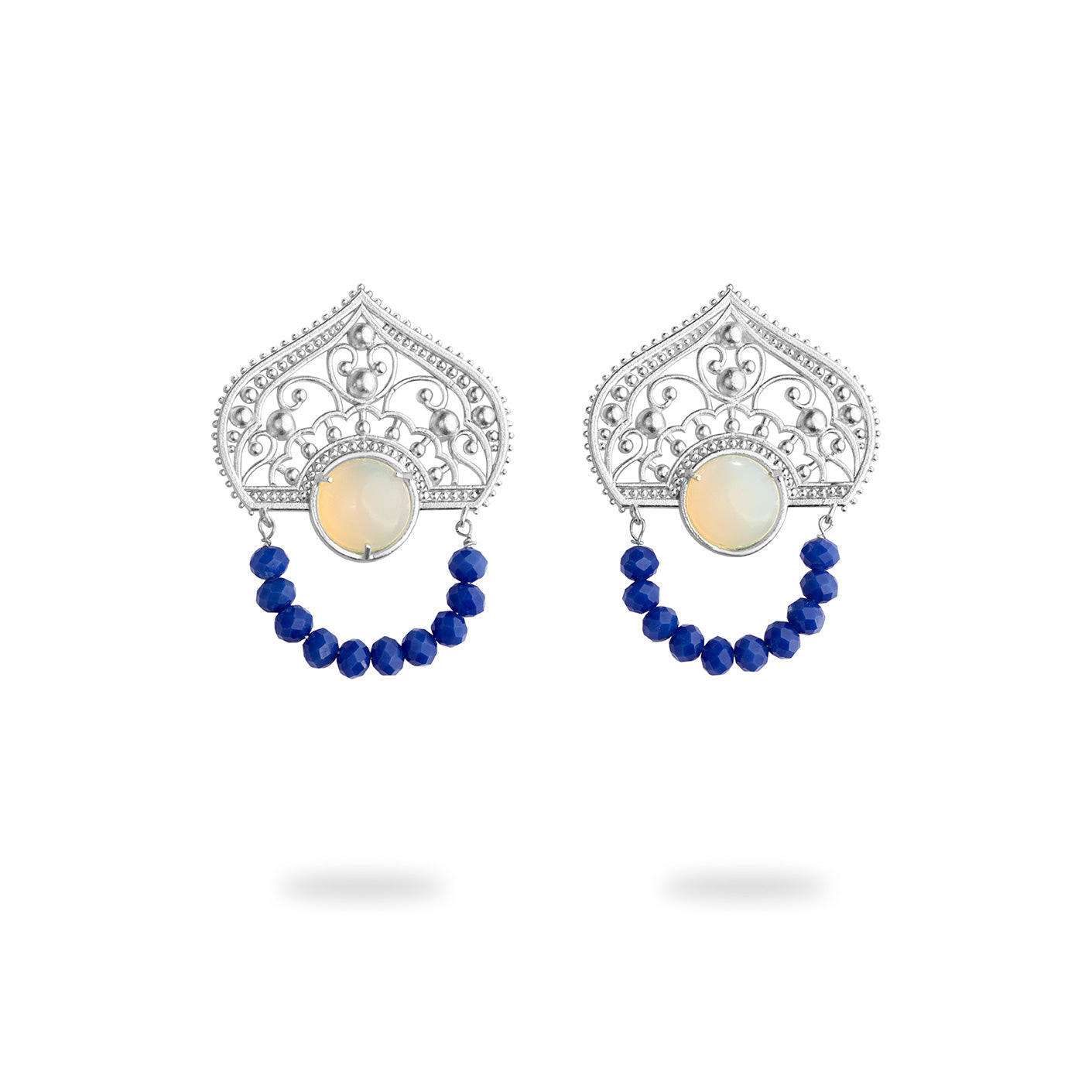 Statement Silver Dome Shape Earrings  with Opal 