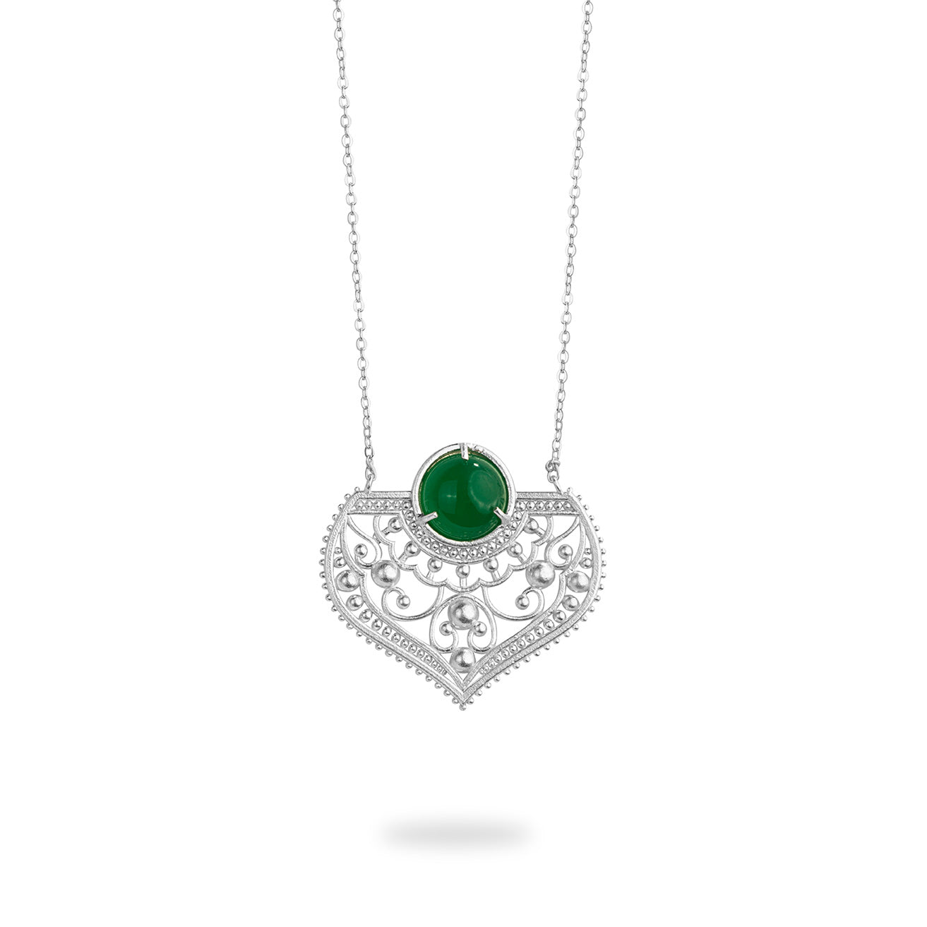 Statement Silver Dome Shape Necklace  with Green Agate