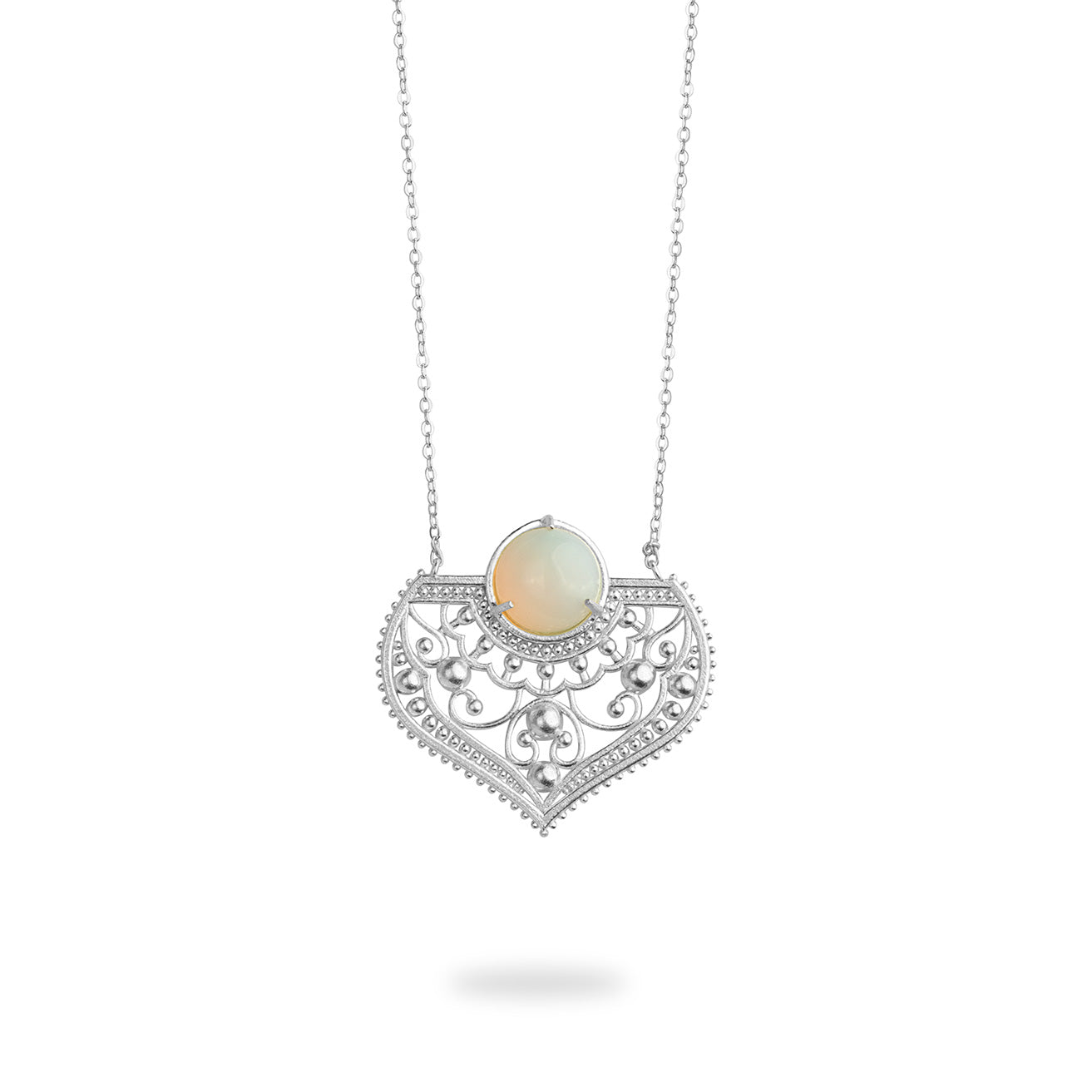 Statement Silver Dome Shape Necklace  with Opal