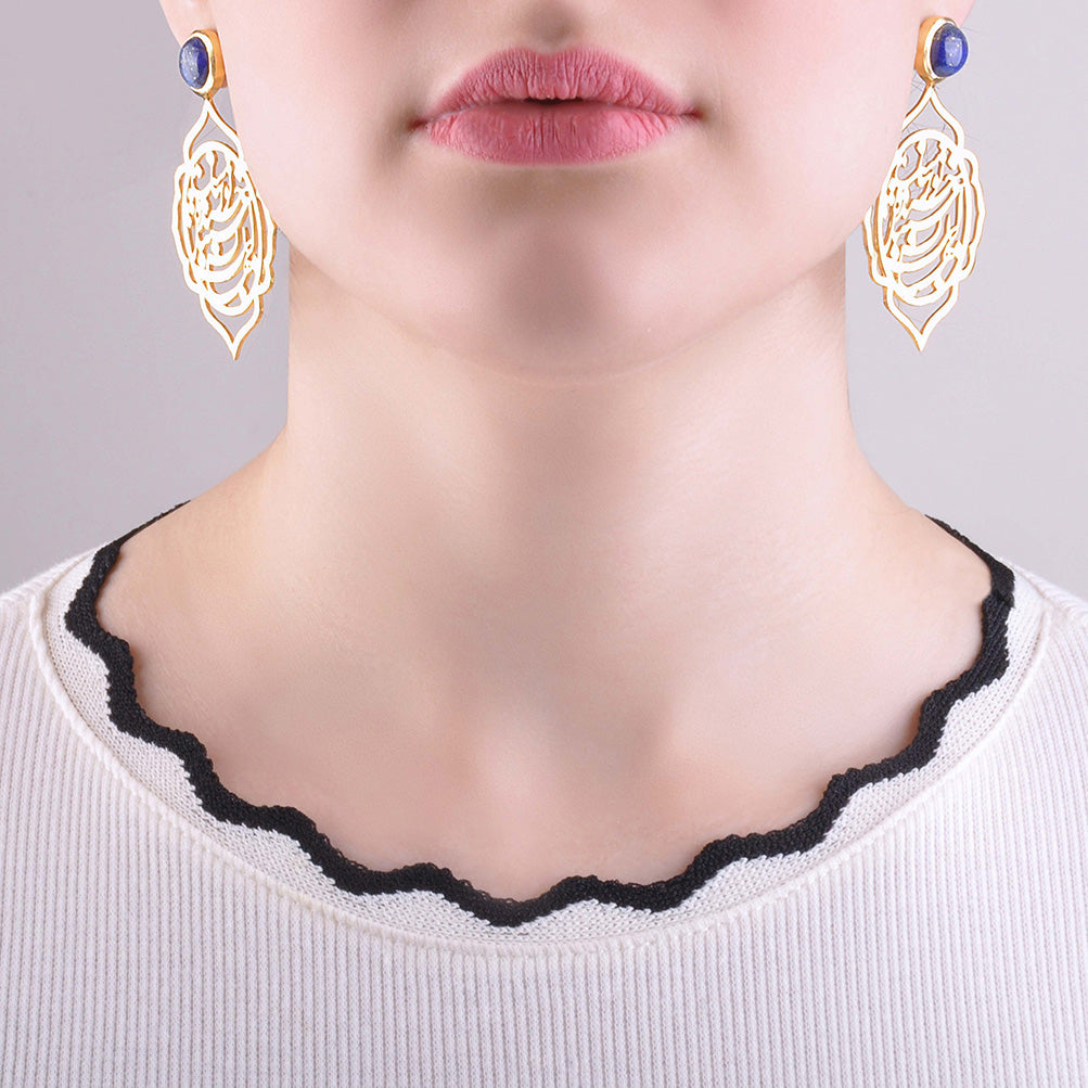 Silver Statement Calligraphy Earrings with Lapis 