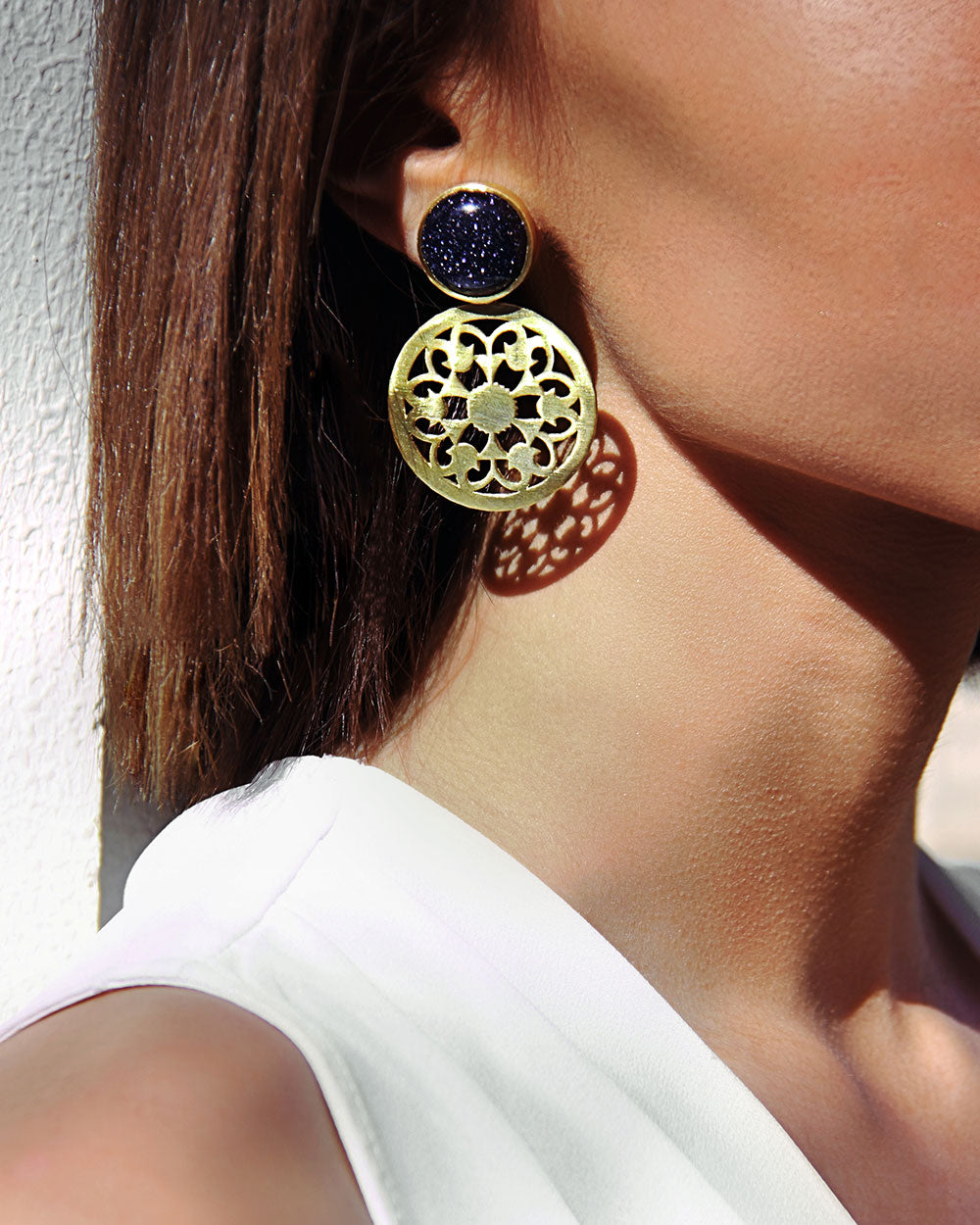 Sterling Silver Statement Earrings with Blue Sandstone